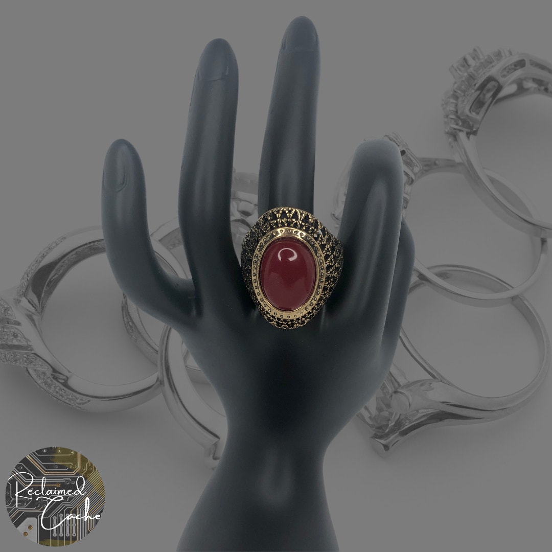Gold Boho Ring With Red Stone - Size 10